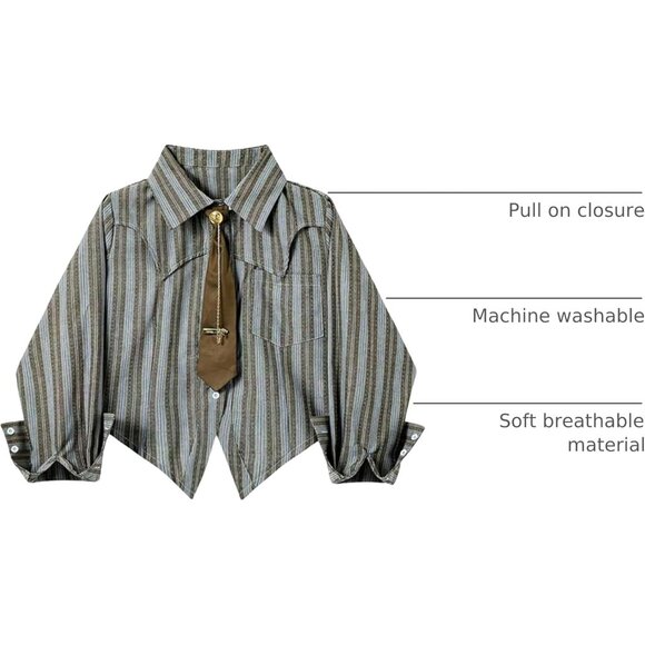 Women's Long Sleeve Striped Print Button Down Blouse Preppy Casual Top - Picture 4 of 4